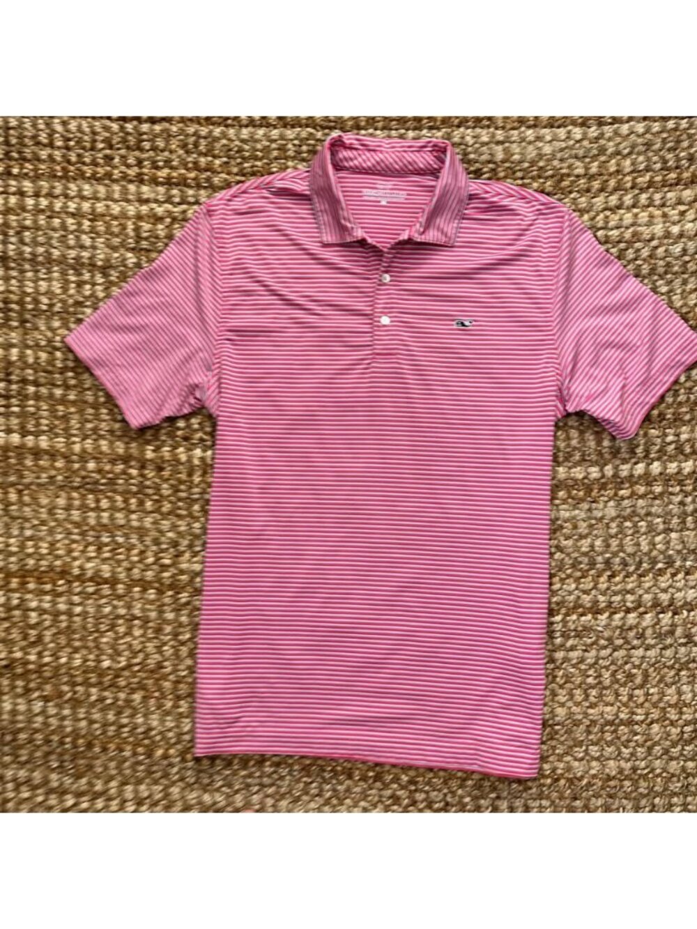 Vineyard Vines Performance Polo Shirt Size M Medium Pink & Blue Stripe Short Sle